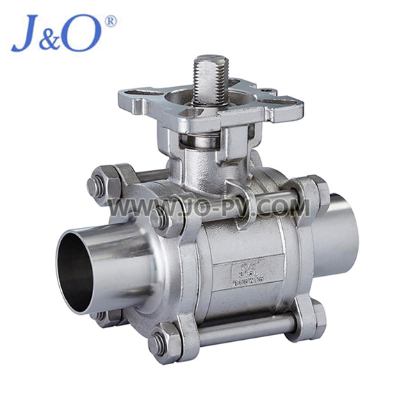 Hygienic Stainless Steel Butt Weld Three Pieces Ball Valve With ISO5211 Mounting Pad
